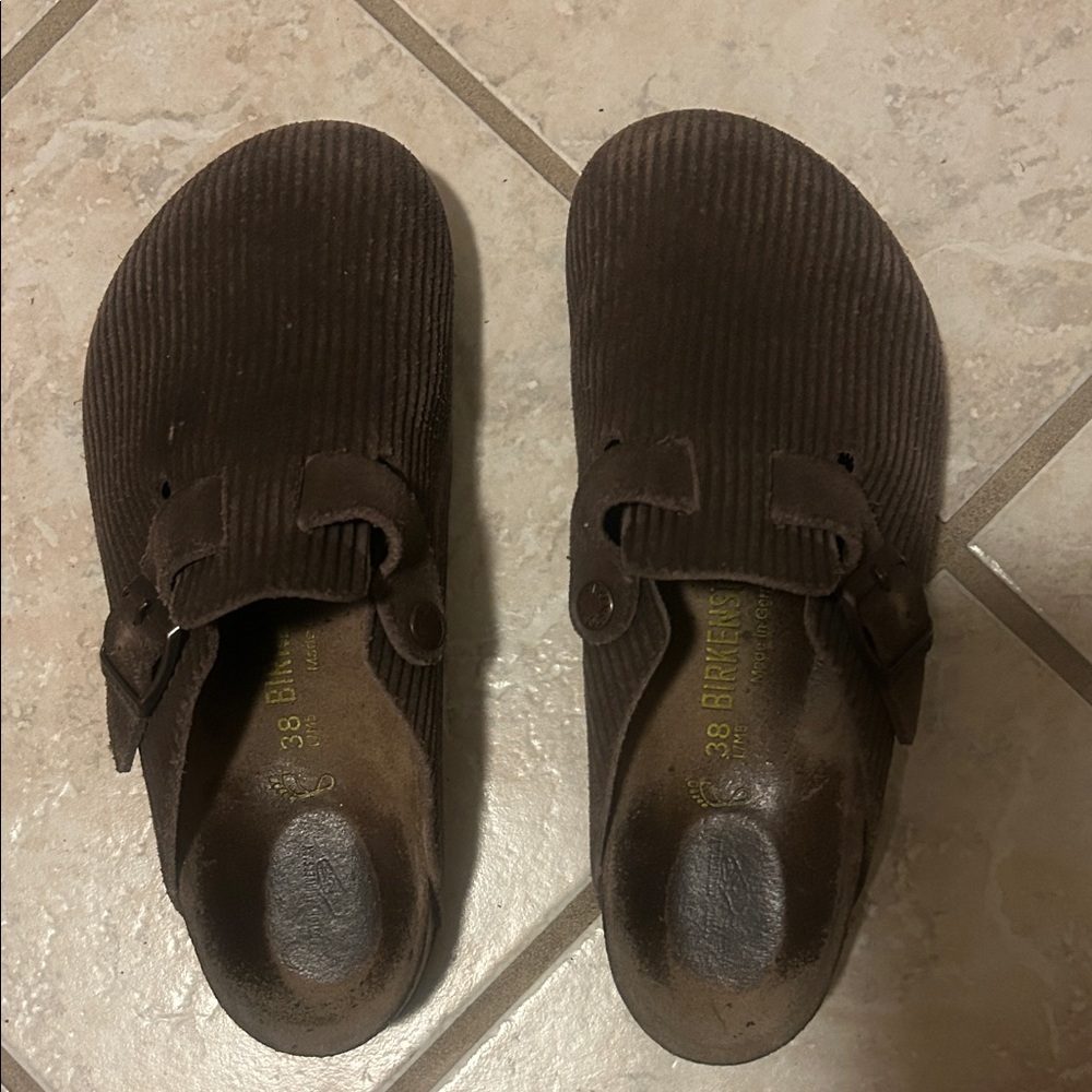 Birkenstock Brown Corduroy/Corded Slip-On Clogs